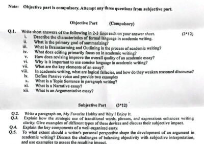 Academic Writing Past Paper 2025 BS 3rd Semester UOS