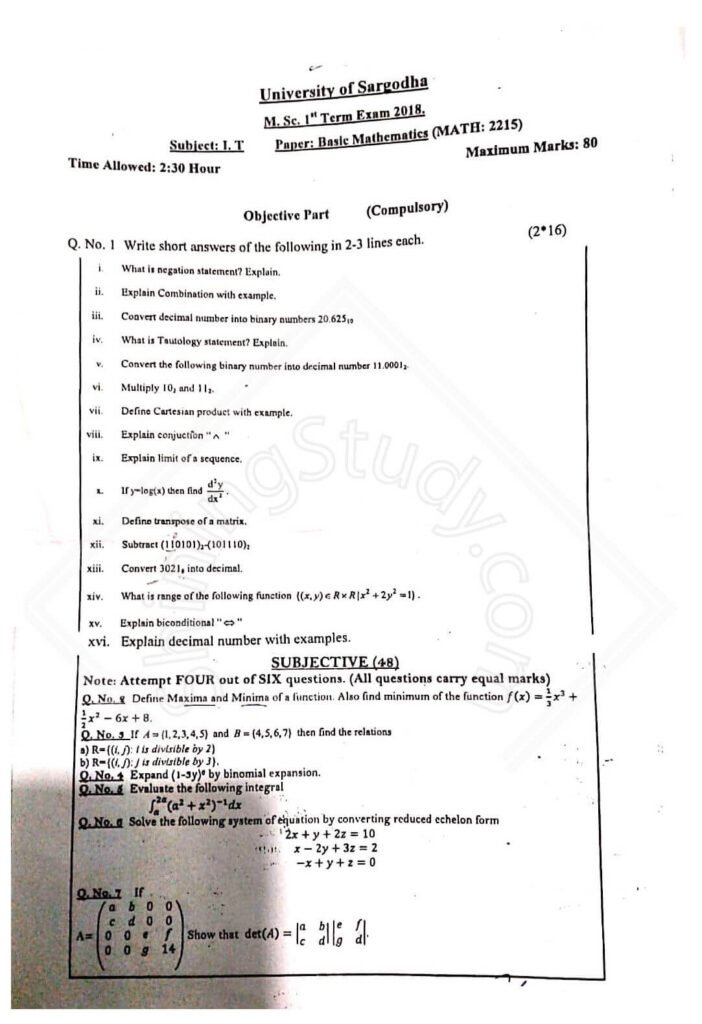 Basic-Maths-MSc-IT-1st-2018-UOS