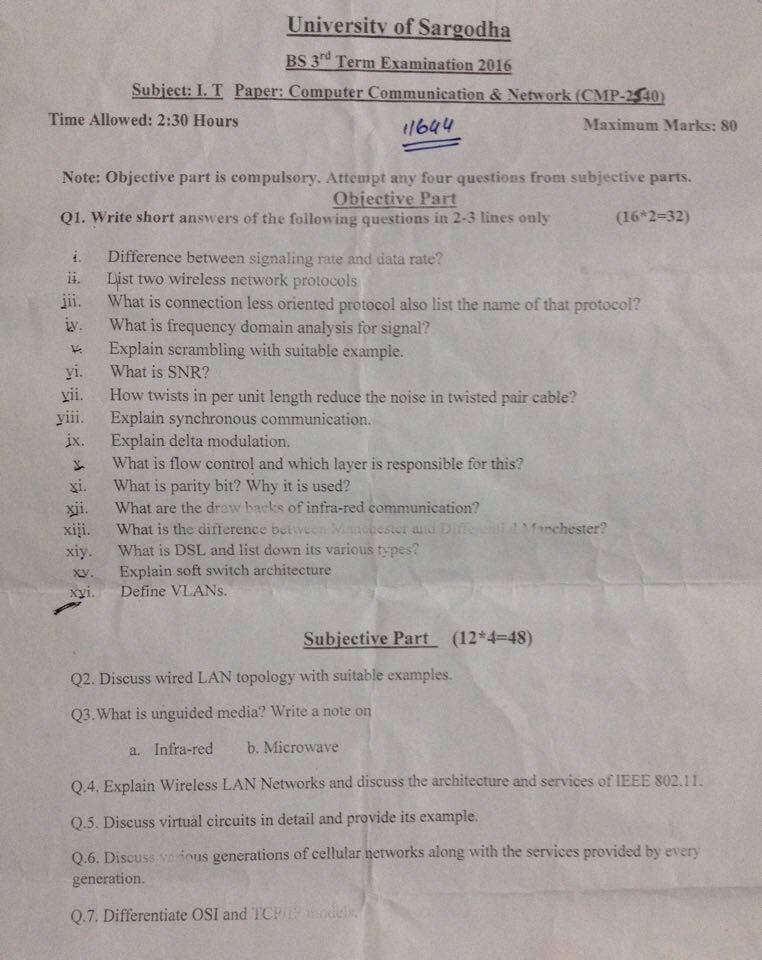 CCN Past Paper BSIT 3rd 2016 UOS