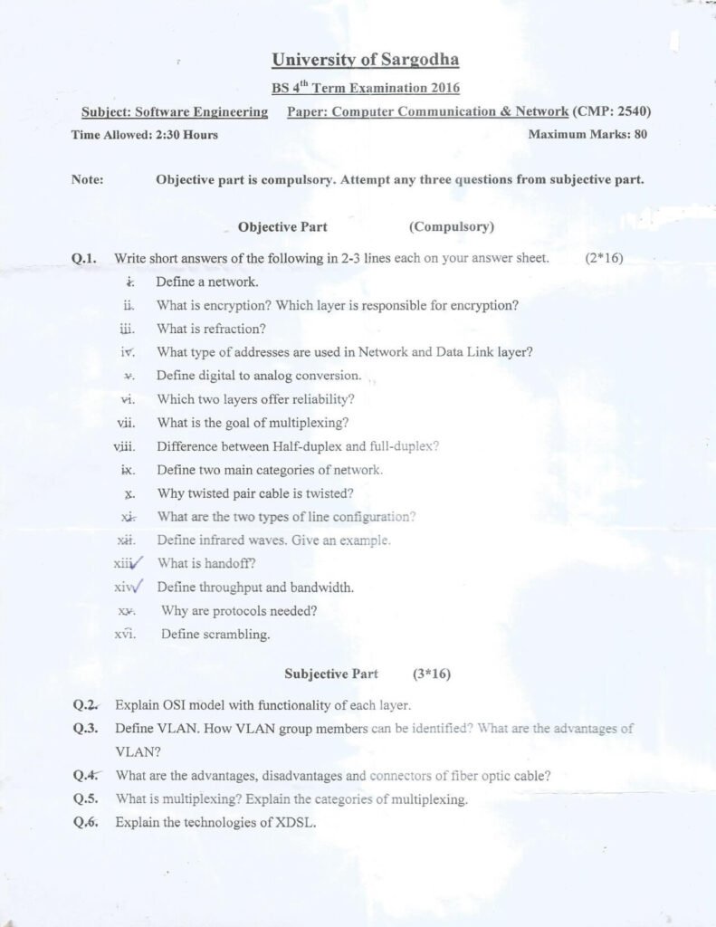 CCN Past Paper BSSE 3rd 2014 UOS
