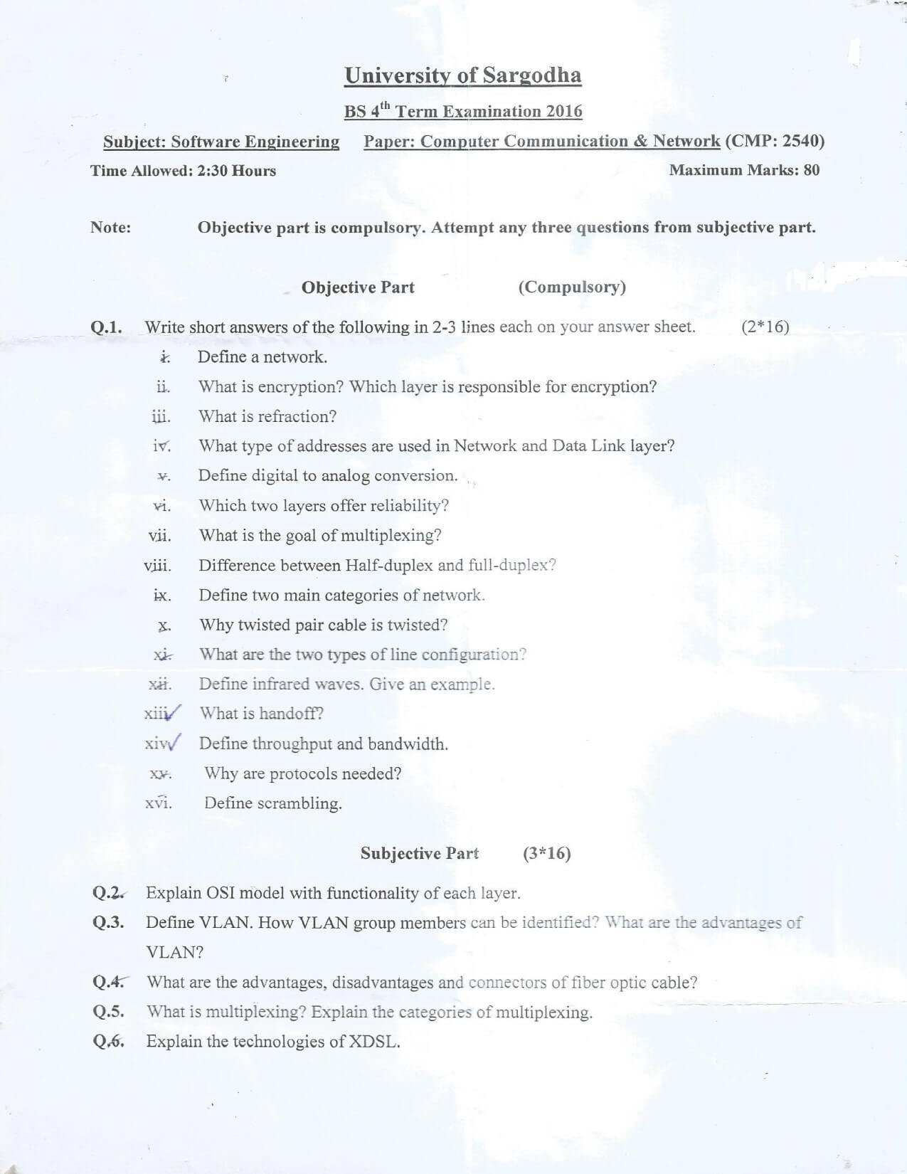 CCN Past Paper BSSE 3rd 2014 UOS