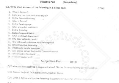 Welcome to Shining Study 29 Communication Skills Past Paper BSIT CS SE 2nd 2017 UOS