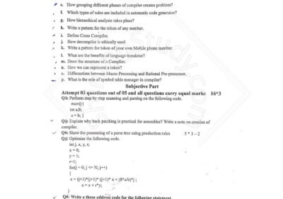 Compiler Construction Past Paper BSCS 7th 2018 UOS