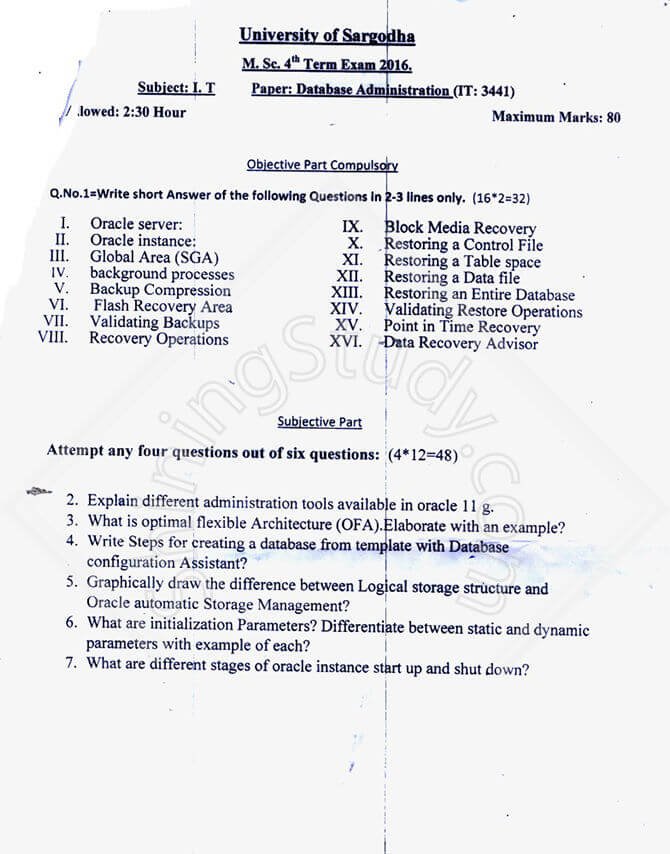 Database Administration and Management MSc IT 4th 2016