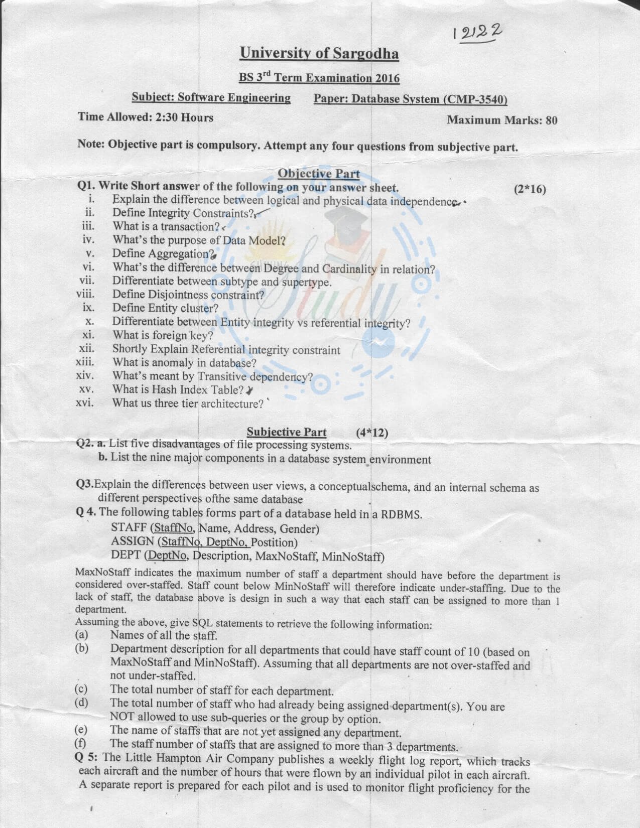 Database Systems BSSE 4th 2016 UOS Page1