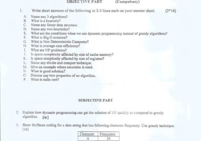 Design and Analysis Algorithm BS 4th Term 2016 UOS