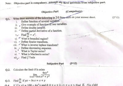 Multivariable Calculus Past Paper 2025 BSCS UOS