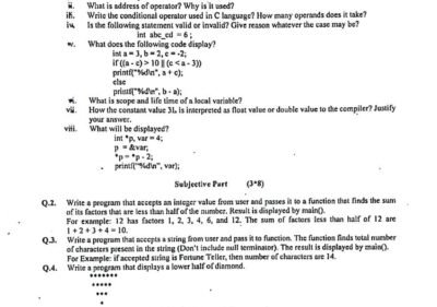 Programming Fundamentals Past Paper 2024 BSCS BSSE BSIT UOS