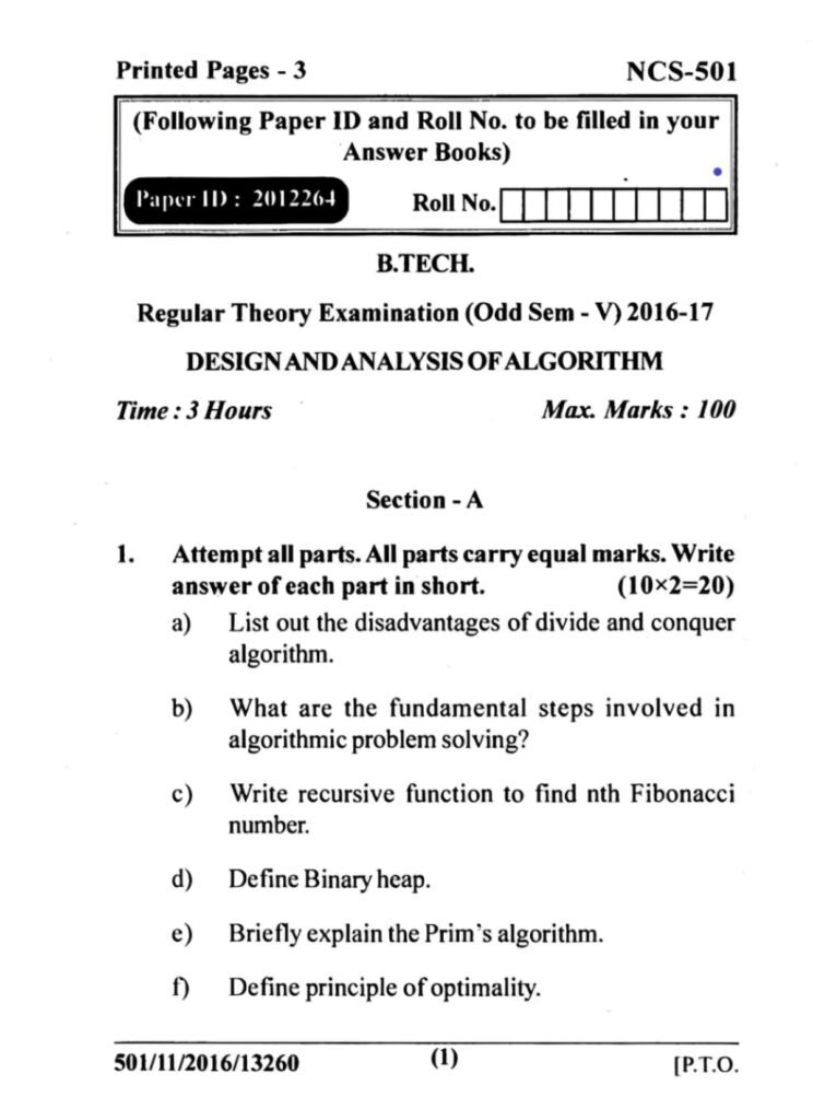 DESIGN AND ANALYSIS OF ALGORITHM B,TEC 2016 17 UOS 1
