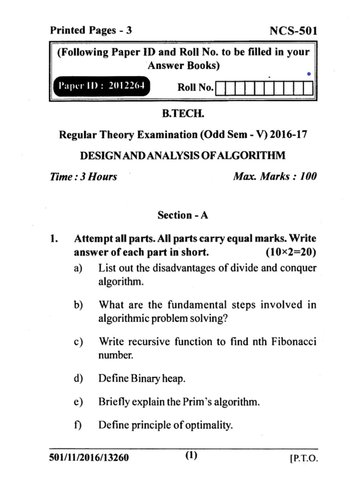 DESIGN AND ANALYSIS OF ALGORITHM B,TEC 2016 17 UOS 1