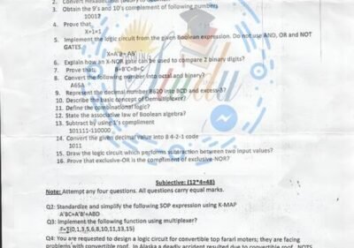 Digital Logic Design BSCS 2nd Term Past paper 2015 UOS