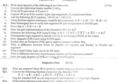 Welcome to Shining Study 29 Digital Logic Design BSCS 2nd Term Past paper 2016 UOS