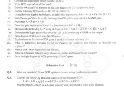 Digital Logic Design BSCS or SE 2nd Term Past paper 2017 UOS