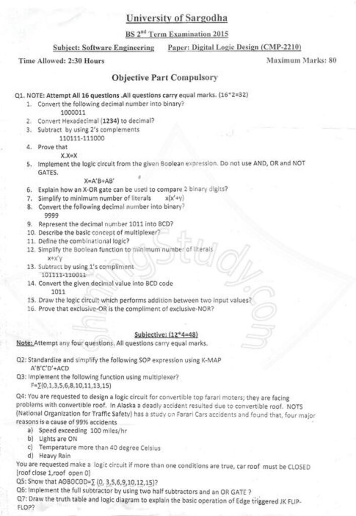 Digital Logic Design BSSE 2nd Term Past paper 2015