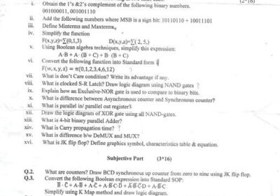 Digital Logic Design BSSE 2nd Term Past paper 2016 UOS