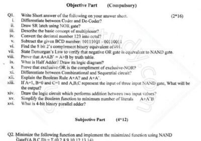 Digital Logic Design MSc IT 1st Term Past paper 2017 UOS