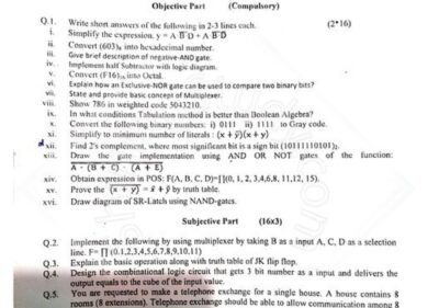 Digital Logic Design MSc IT 1st Term Past paper 2018 UOS