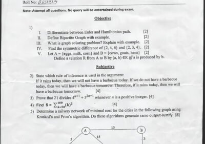 Discrete Structure BSCS 2nd MID TERM Past paper 2016 UOS