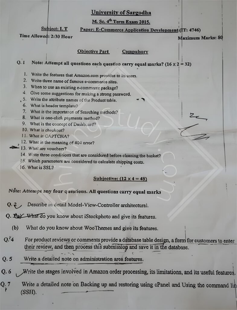 E Commerce Applications Development MSc IT 4th Term Past Paper 2015 UOS