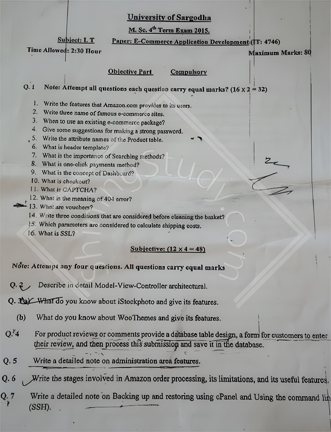 E Commerce Applications Development MSc IT 4th Term Past Paper 2015 UOS