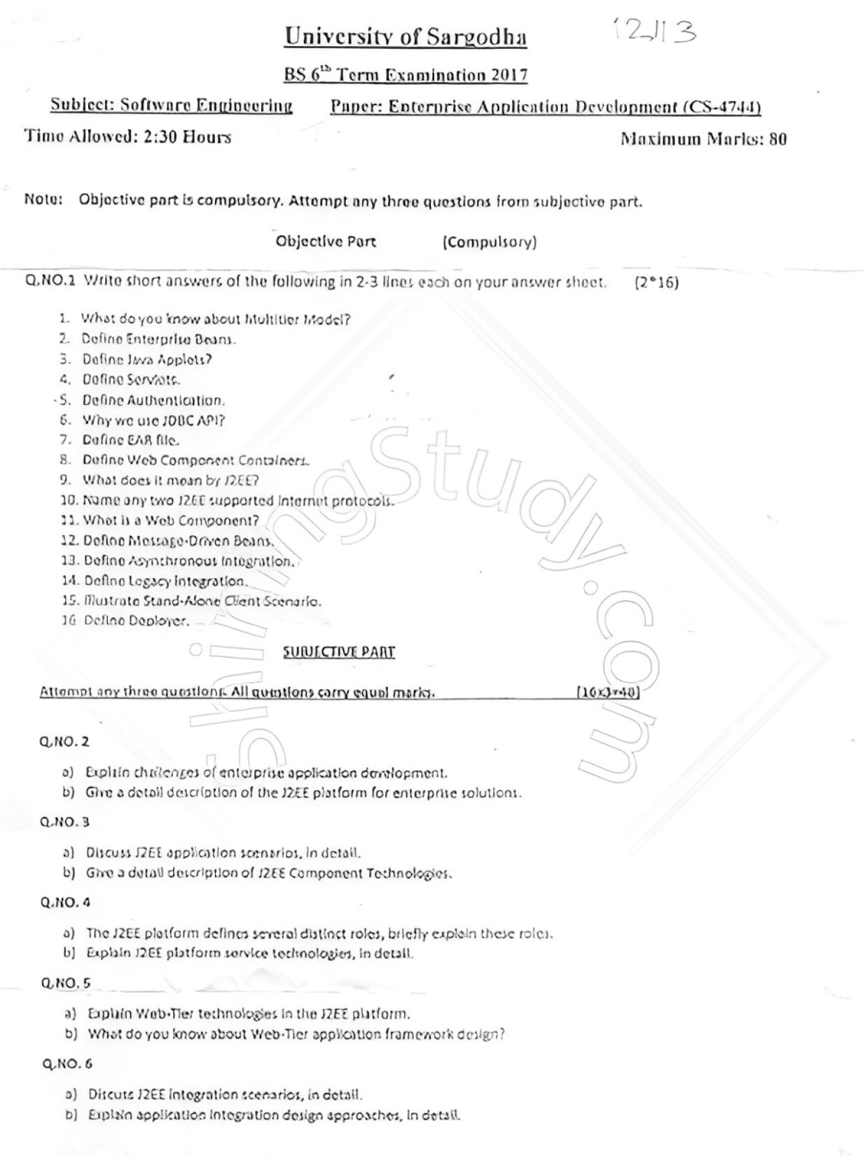 Enterprise Application Development BSSE 6th Term Past Paper 2017 UOS 1 Enterprise Application Development BSSE 6th Term Past Paper 2017 UOS