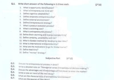 Entrepreneurship BS IT 4th Term Past Paper 2016 UOS