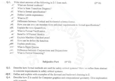 Formal Methods In Software Engineering BSSE 6th Term Past Paper 2017 UOS