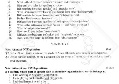 Functional English BSIT 1st Term Past Paper 2017 UOS