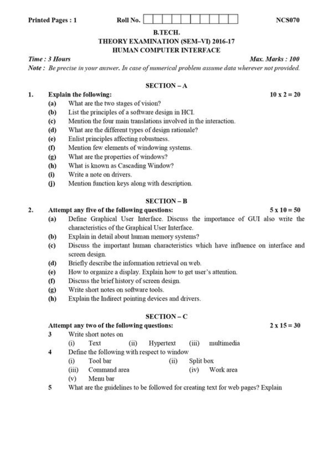 HUMAN COMPUTER INTERFACE B.TECH Term 6th 2016 17