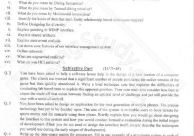 Welcome to Shining Study 27 Human Computer Interaction BSCS 6th Term Past Paper 2017 UOS