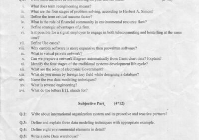 Information System BS IT 3rd Term Past Paper 2016 UOS