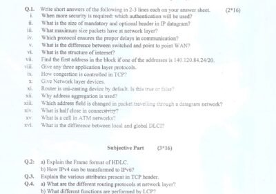 Internet Architecture Protocol BS IT 4th Term Past Paper 2016 UOS