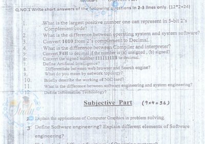 Welcome to Shining Study 30 Introduction to ICT BSCS 1st Term Past Paper 2013 UOS