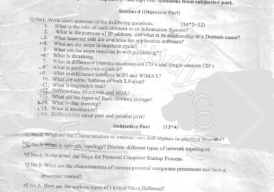 Introduction to ICT BSIT 1st Term Past Paper 2014 UOS