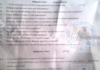 Introduction to ICT BSSE 1st Term Past Paper 2015 UOS