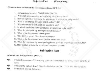 Introduction to ICT MSC IT 1st Term Past Paper 2017 UOS