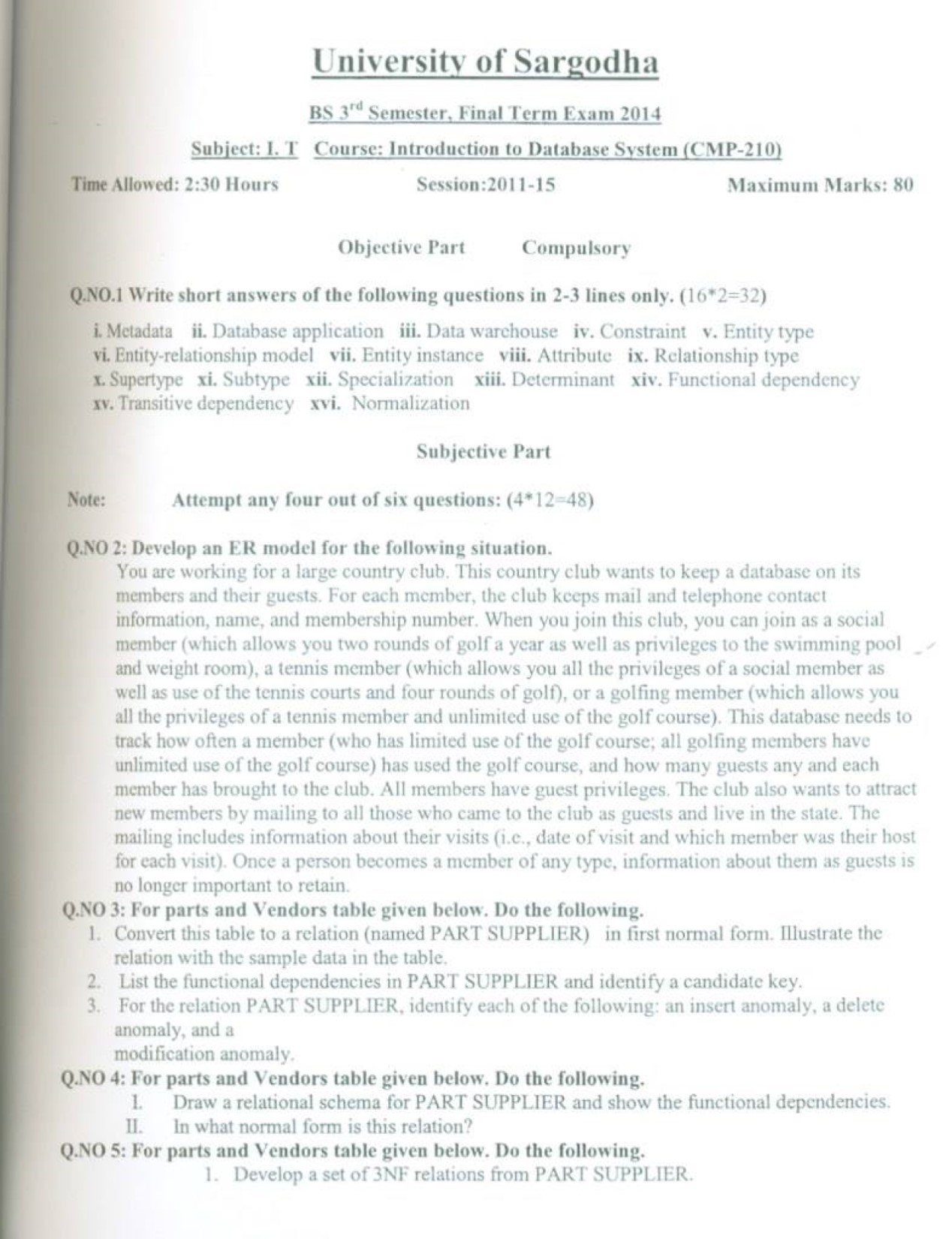 Introduction to Database System BSIT 3rd Term Past Paper 2014 UOS 1 Introduction to database system BSIT 3rd Term Past Paper 2014 UOS