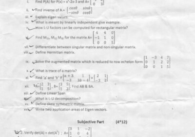 Linear Algebra BSIT Term 3rd Past Paper 2016 UOS