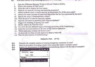 Mobile Application Development BSCS Term 7th Past Paper 2018 UOS