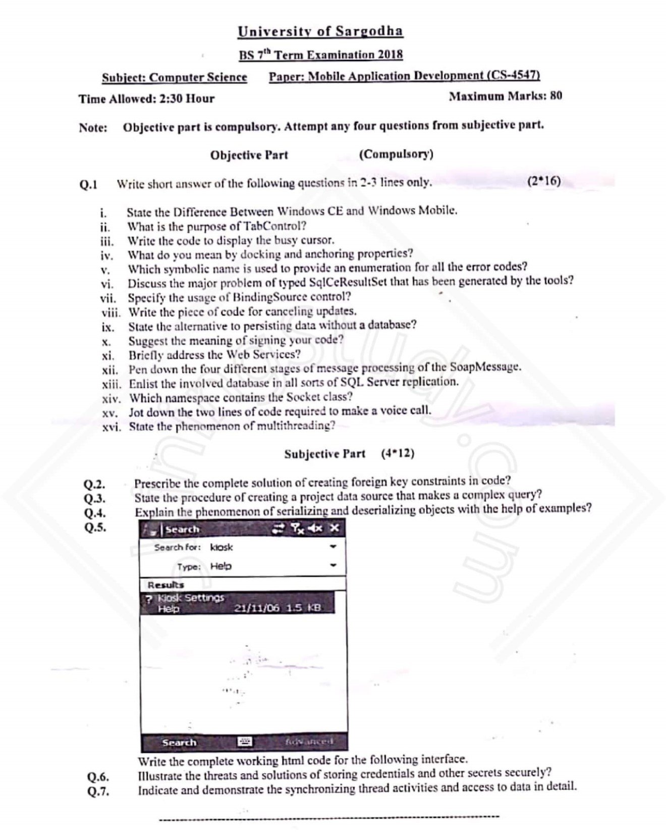 Mobile Application Development BSCS Term 7th Past Paper 2018 UOS 1 Mobile Application Development BSCS Term 7th Past Paper 2018 UOS