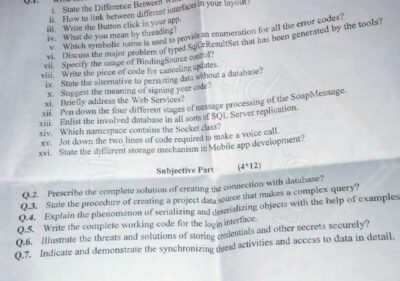 Mobile Application Development BSCS Term 8th Past Paper 2018 UOS
