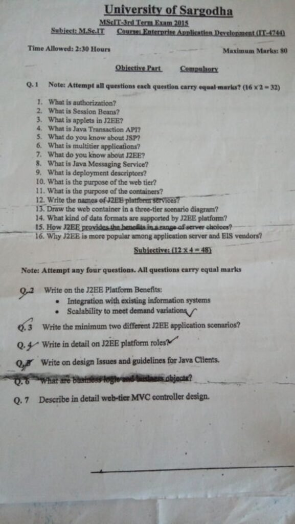 Mobile Application Development MSc IT Term 3rd Past Paper 2015 UOS