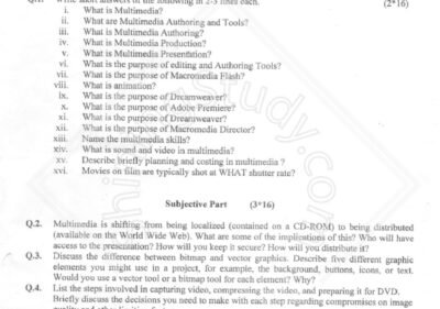 Welcome to Shining Study 28 Multimedia System and Design BS IT 6th Term Past Paper 2017 UOS