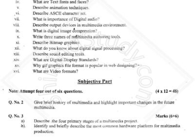 Multimedia System and Design MSc IT 2nd Term Past Paper 2016 UOS