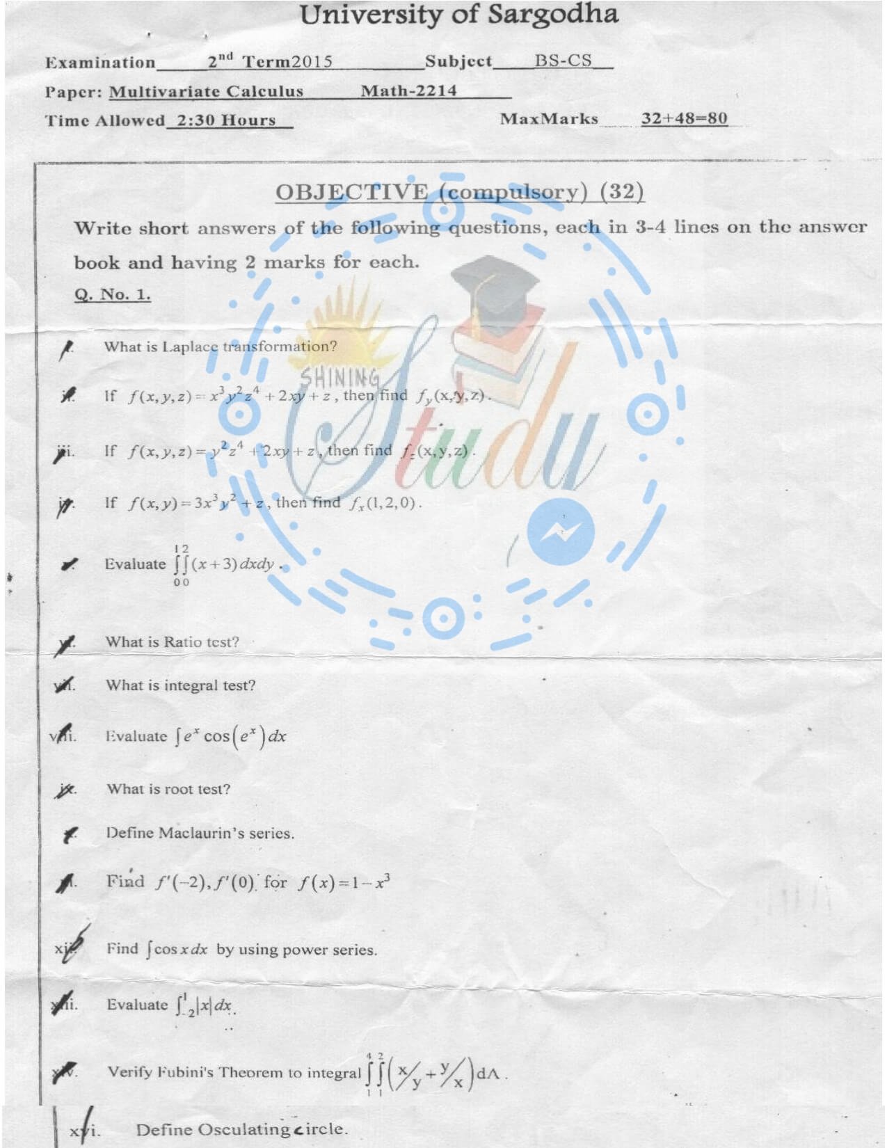 Multivariable Calculus BSCS Term 2nd Past Paper 2015 UOS 1
