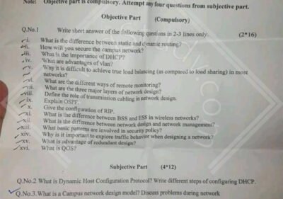 Network Design and Management BS IT Term 7 Past Paper 2018 UOS