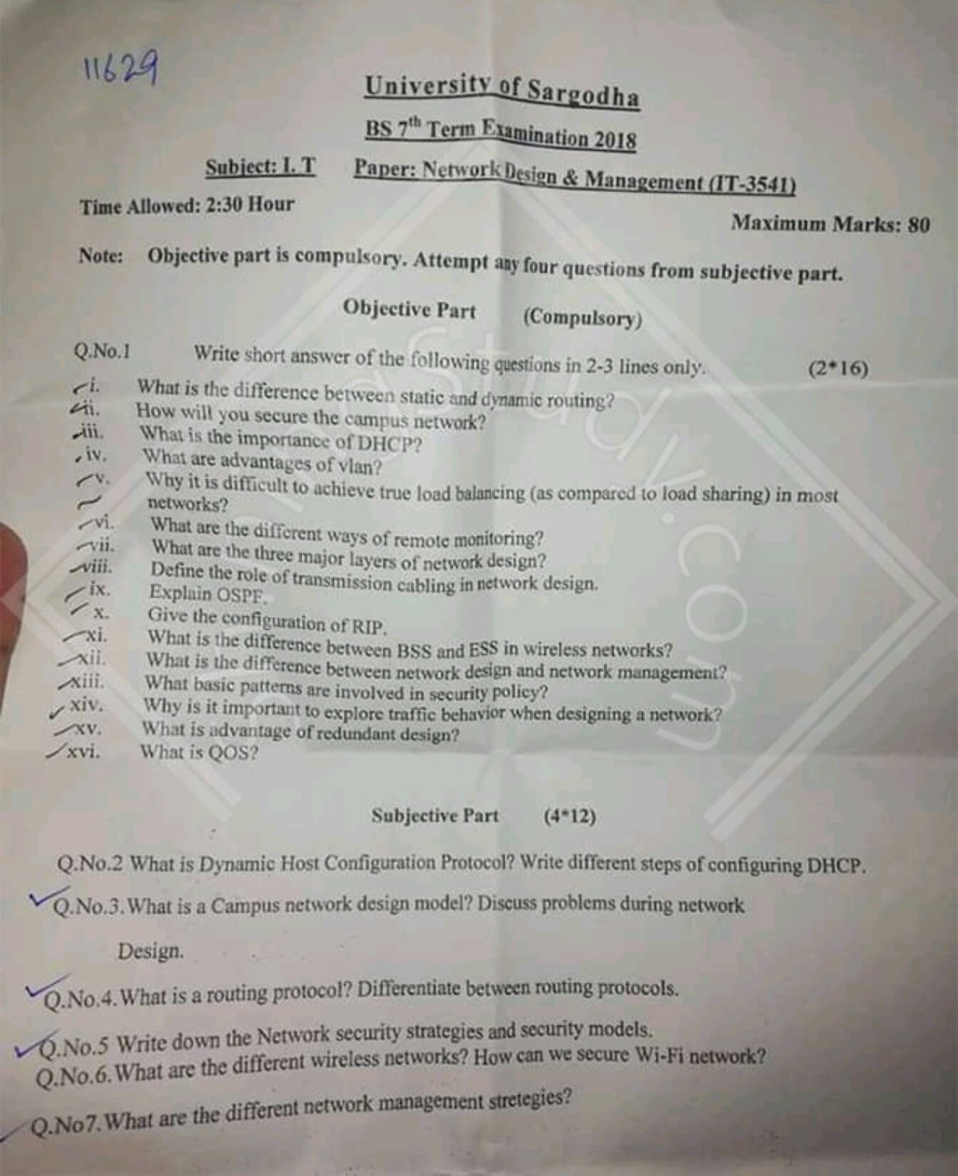 Network Design and Management BS IT Term 7 Past Paper 2018 UOS 1 Network Design and Management BS IT Term 7 Past Paper 2018 UOS