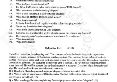 Welcome to Shining Study 27 Object Oriented Analysis and Design BSCS Term 5th Past paper 2017 UOS