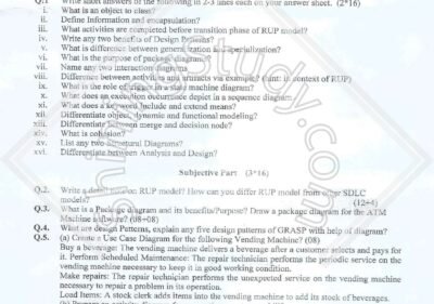 Object Oriented Analysis and Design BSSE Term 4th Past paper 2016 UOS
