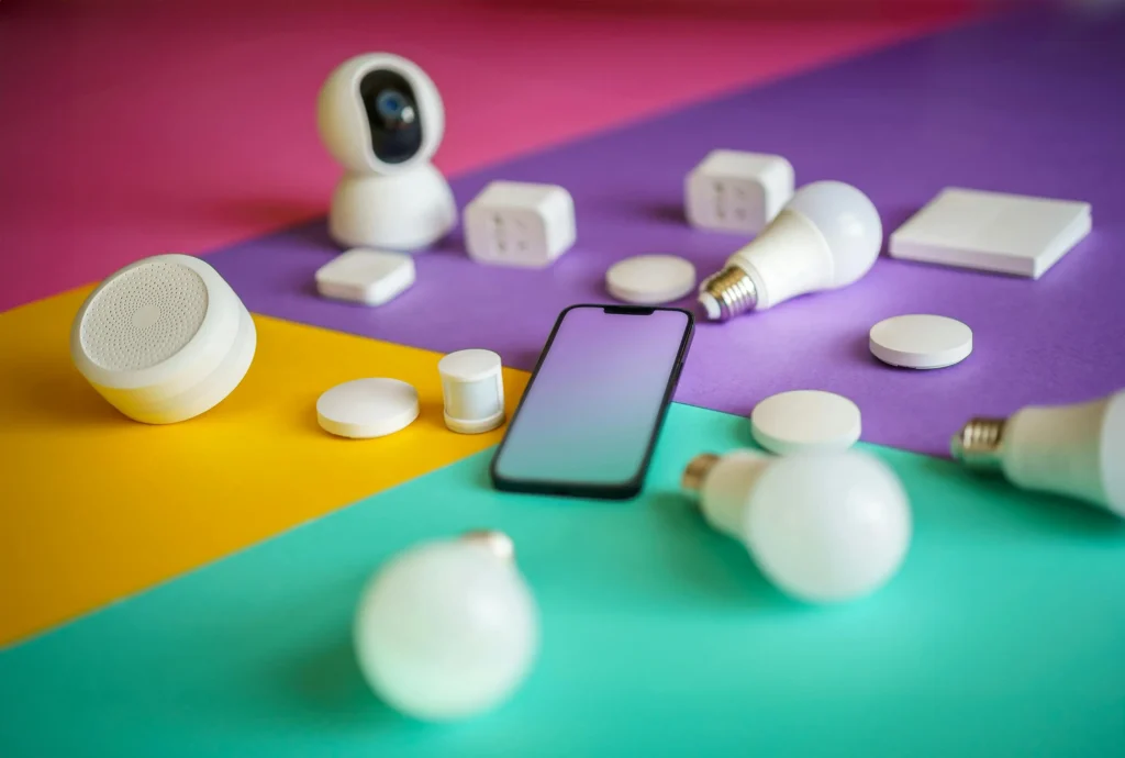 A modern digital illustration of an AI powered smart assistant device in 2025